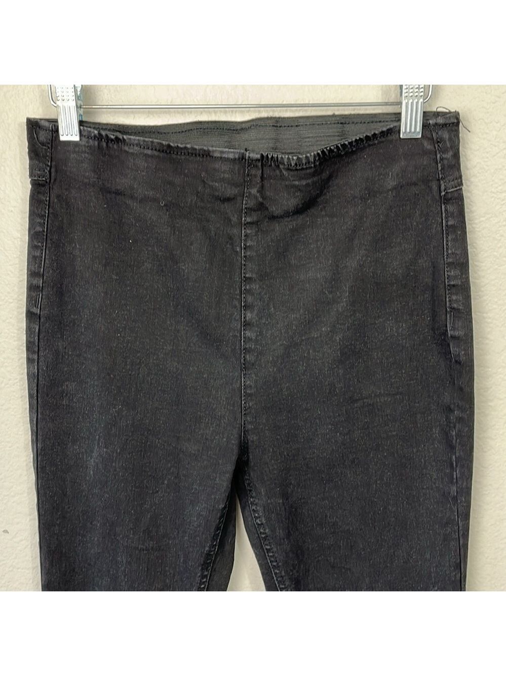 Jeans Skinny Flare Elastic Waist Pull On High Rise Stretch Denim Black 30 - Picture 3 of 11